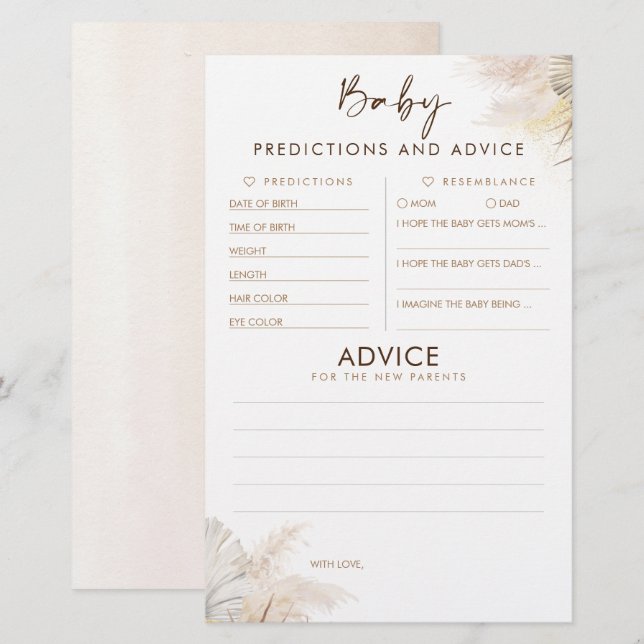 Baby Predictions and Advice Baby Shower Game (Front/Back)