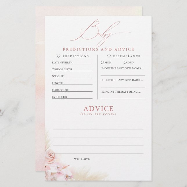 Baby Predictions and Advice Baby Shower Game (Front/Back)