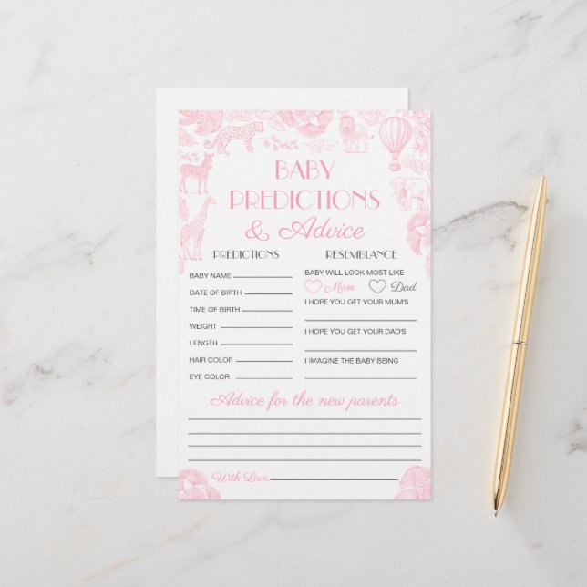 Baby Predictions and Advice Baby Shower Game Card (Front/Back In Situ)