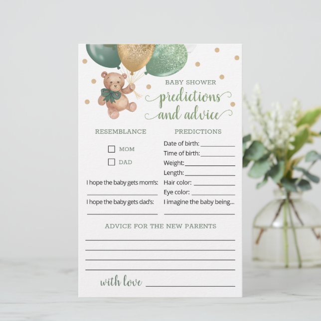 Baby Predictions and Advice Baby Shower Teddy Bear (Standing Front)