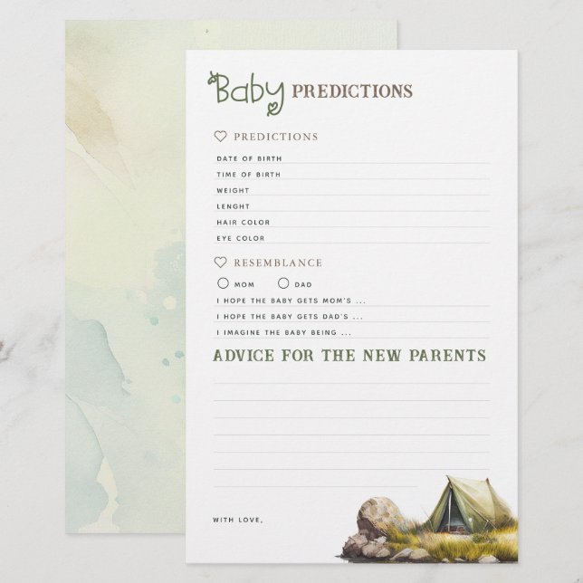 Baby Predictions and Advice Campsite Game (Front/Back)
