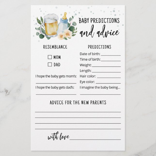 Baby predictions and advice card Baby Is Brewing (Front)