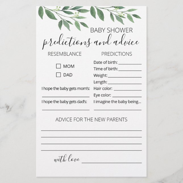 Baby predictions and advice card Baby Shower party (Front)