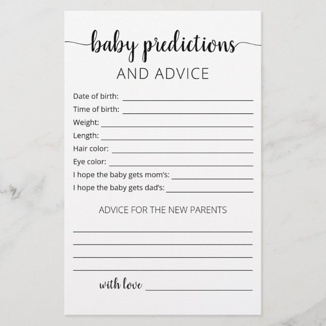 Baby predictions and advice card Baby Shower party (Front)
