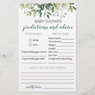 Baby predictions and advice card Baby Shower party