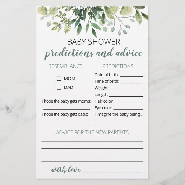 Baby predictions and advice card Baby Shower party (Front)
