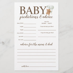 Baby Predictions and Advice Sage Teddy Bear Game Flyer