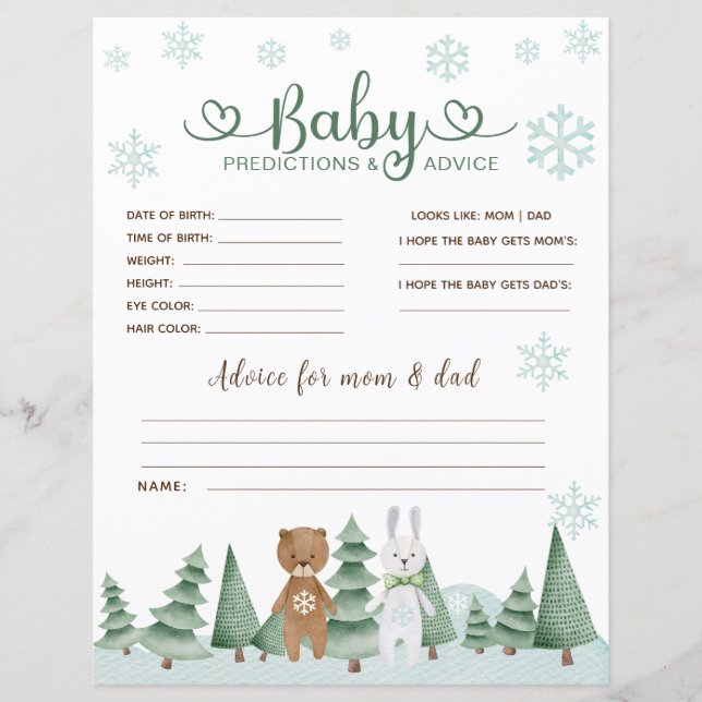 Baby Predictions and Advice Winter Woodland Card (Front)