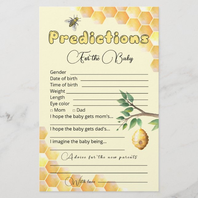 Baby Predictions | Baby Shower Game (Front)