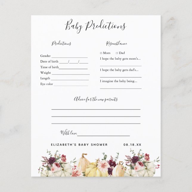 Baby Predictions | Baby Shower Game (Front)