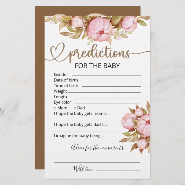 Baby Predictions | Baby Shower Game (Front/Back)