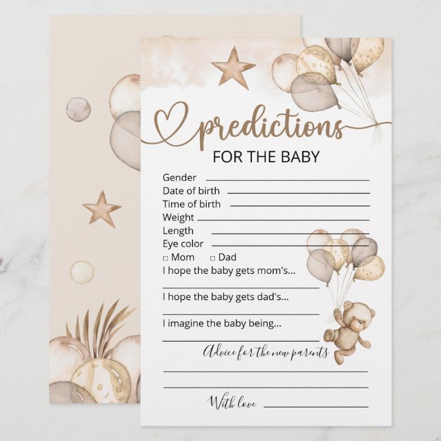 Baby Predictions | Baby Shower Game (Front/Back)