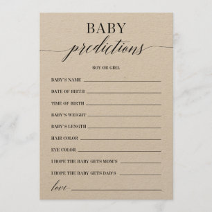 Baby Predictions Baby Shower Game Programme