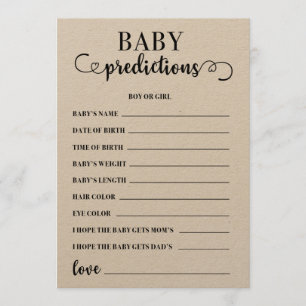 Baby Predictions Baby Shower Game Programme