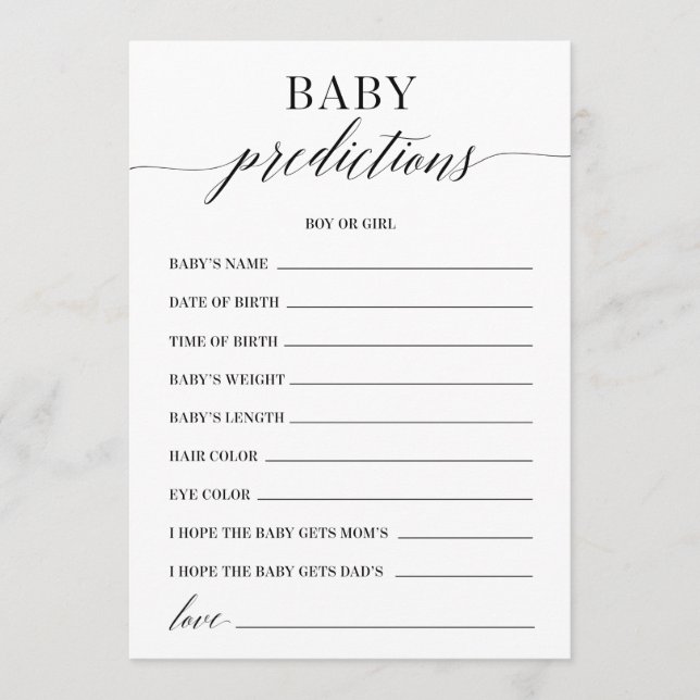 Baby Predictions Baby Shower Game Programme (Front)
