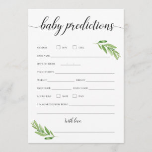 Baby Predictions Card for Baby Shower Greenery