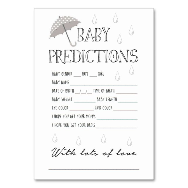 Baby Predictions Game for Baby Shower Table Number (Front)