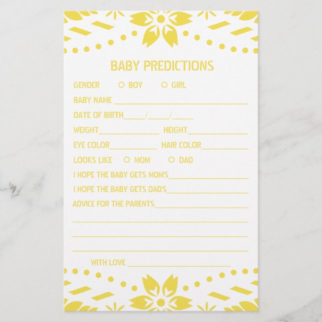 Baby predictions game gender neutral Baby Shower Flyer (Front)