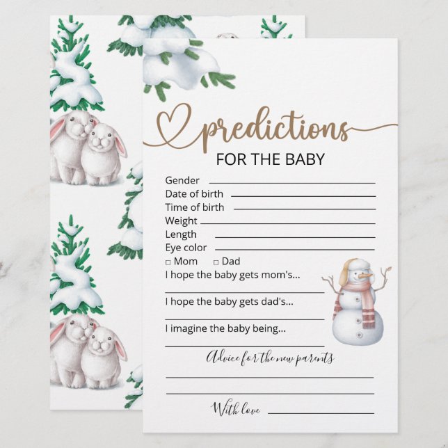 Baby Predictions | Winter Baby Shower Game (Front/Back)