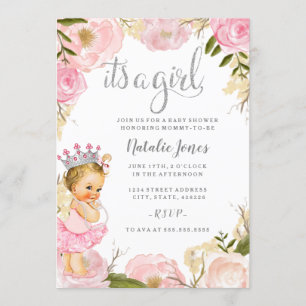 Baby Princess It's a Girl Pink Rose Baby Shower Invitation