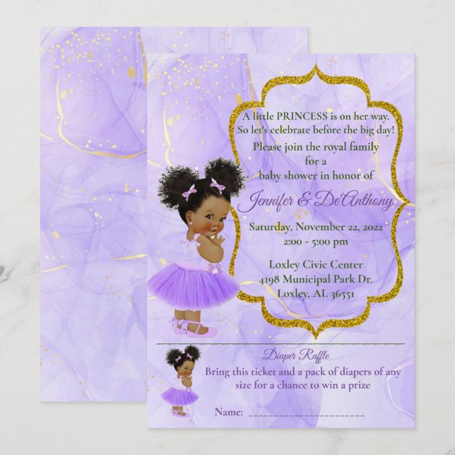Baby Princess Lavender Marble Baby Shower Invitation (Front/Back)