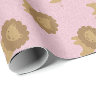 Baby Princess Pastel Pink Rose Brown Lions Wrapping Paper