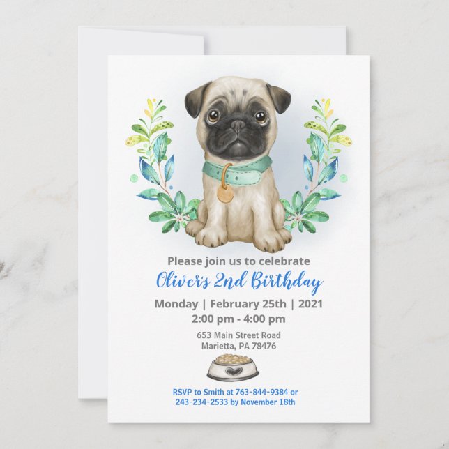 Baby Pug Birthday Party Invitation (Front)