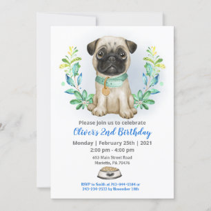 Baby Pug Birthday Party Invitation