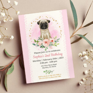Baby Pug Birthday Party Invitation