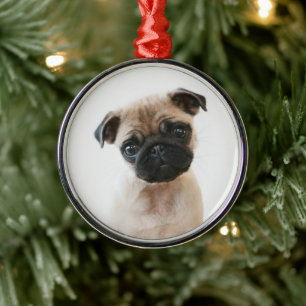 Baby Pug Portrait Metal Tree Decoration
