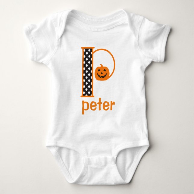 Baby Pumpkin Bodysuit Halloween Monogram Initial P (Front)