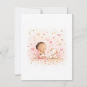 Baby & Puppy Valentine’s Postcard   Watercolor