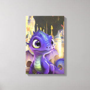 Baby Purple Dragon And Fantasy Mediaeval Castle Canvas Print