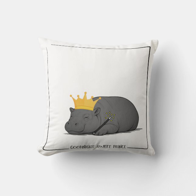 Baby Pygmy Hippo - Goodnight Sweet Prince Cushion (Front)