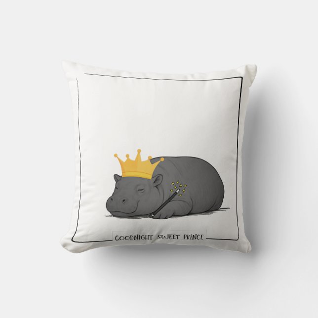 Baby Pygmy Hippo - Goodnight Sweet Prince Cushion (Front)