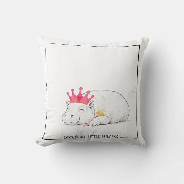 Baby Pygmy Hippo Princess Throw Pillow (Front)