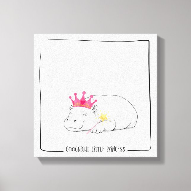 Baby Pygmy Hippo Princess -Wall Art Canvas Print (Front)