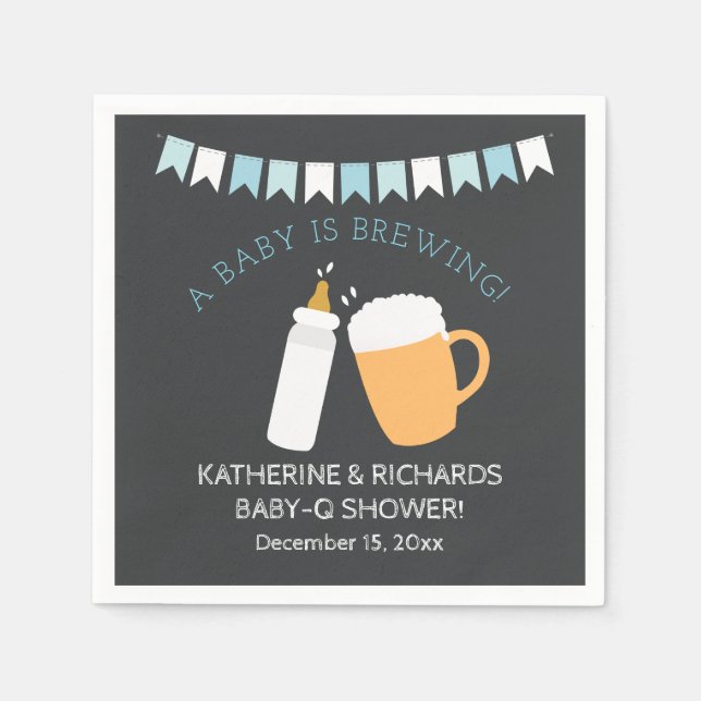 Baby-Q Baby is Brewing Boy Shower Napkin (Front)