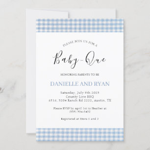 Baby Q Baby Shower Barbecue Chequered Boy Blue Invitation