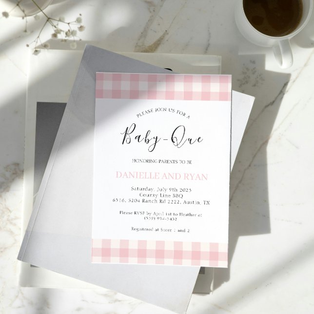 Baby Q Baby Shower Barbecue Chequered Girl Pink Invitation (Creator Uploaded)