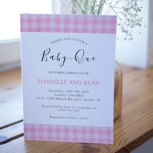 Baby Q Baby Shower Barbecue Chequered Girl Pink  Invitation (Creator Uploaded)