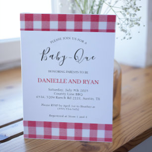 Baby Q Baby Shower Barbecue Chequered Red Couple Invitation