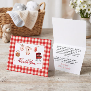 Baby Q Baby Shower Gingham Clothesline & Grill Thank You Card