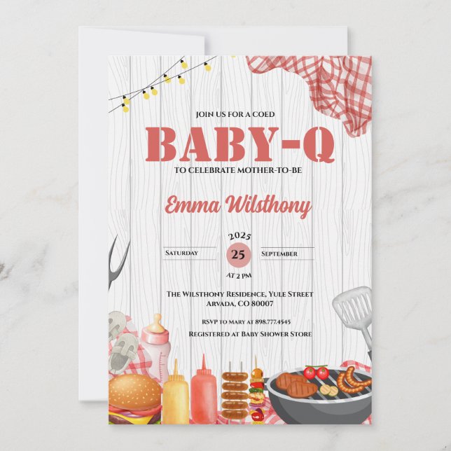 Baby-Q Baby Shower Girl Rustic BBQ Backyard Plaid  Invitation (Front)