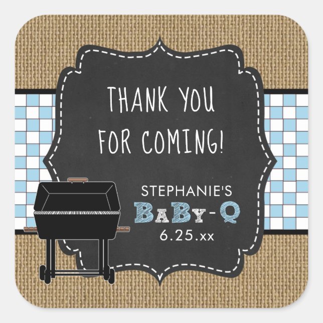 Baby Q baby shower thank you favour sticker BLUE (Front)