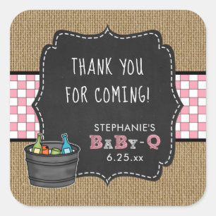 Baby Q baby shower thank you favour sticker PINK