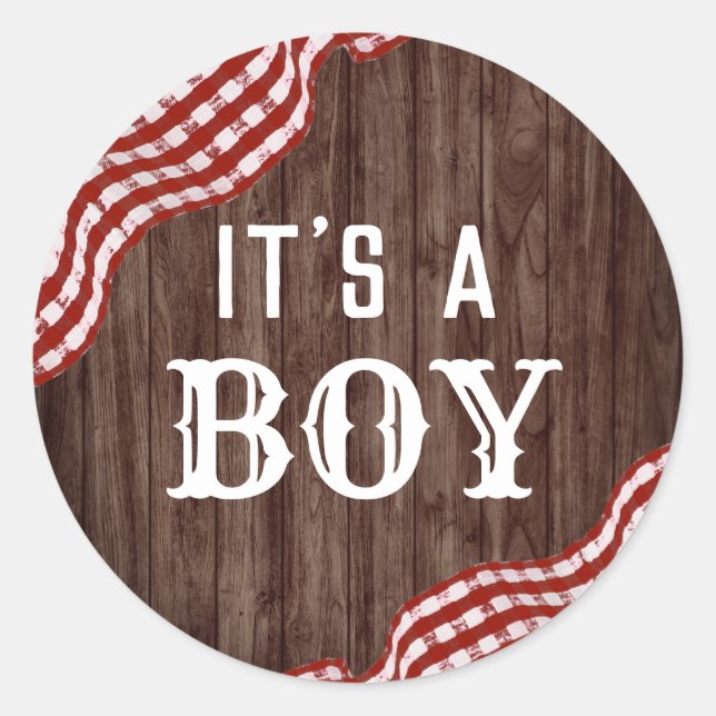 Baby-Q Backyard BBQ Gender Reveal It's A Boy Classic Round Sticker (Front)