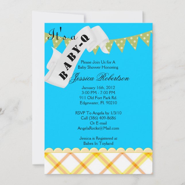 Baby Q Bar-B-Q Shower, Cute Invitation (Front)