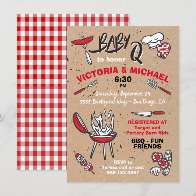 Baby Q Barbecue Shower Party Invitation (Front/Back)