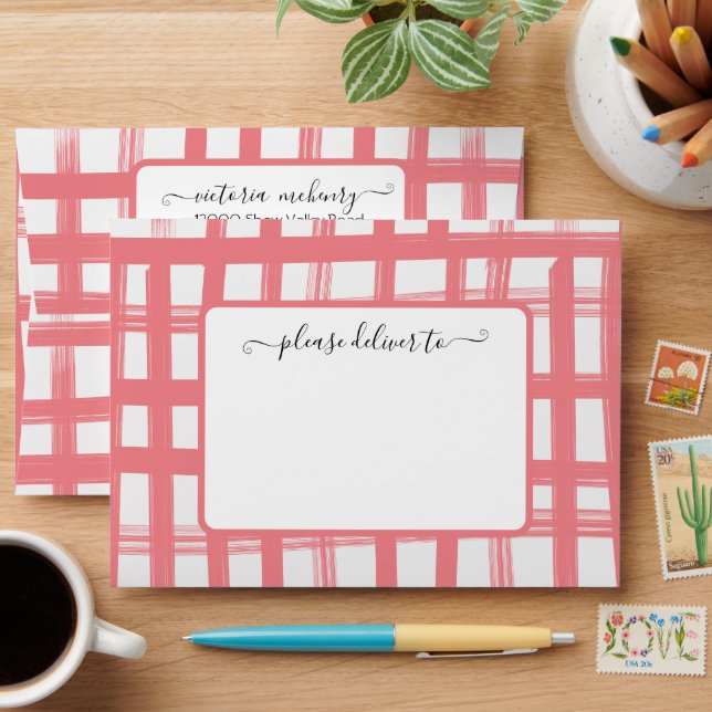 Baby Q Barbecue Shower Pink Chequered Envelope (Desk)